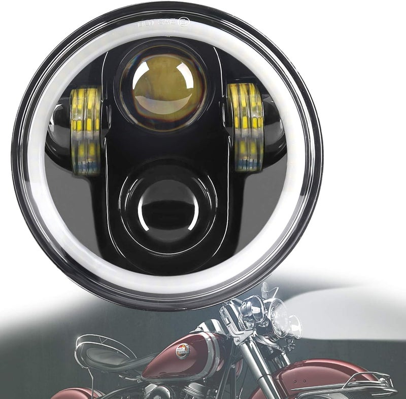 ZZJAUBI Motorcycle Headlight, 5-3/4inch Round Black Projector Headlight with White DRL compatible with XL883N/XG500/XG750/FXDWG/XL1200V - Image 1